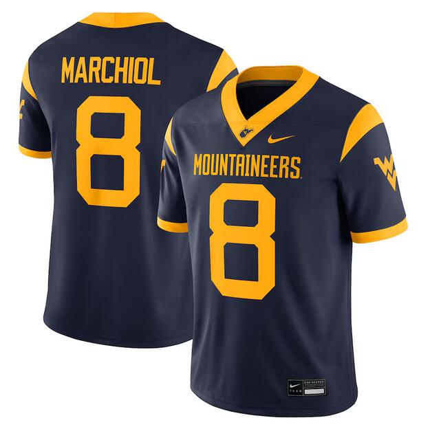 Men's West Virginia Mountaineers #8 Nicco Marchiol Navy Stitched Jersey